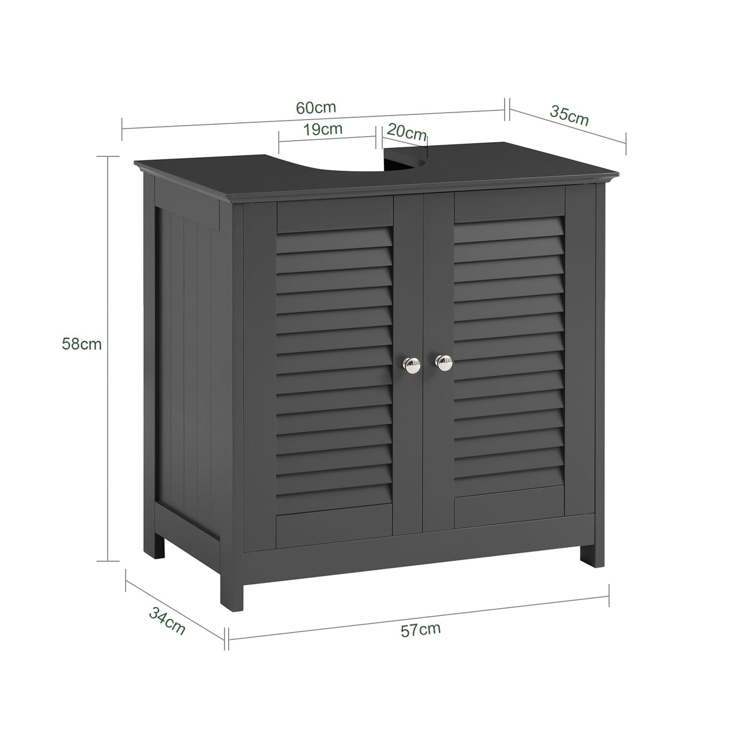 SoBuy Wastafelmeubel - 2 Deuren En 2 Laags - Grijs - 60x35x58cm