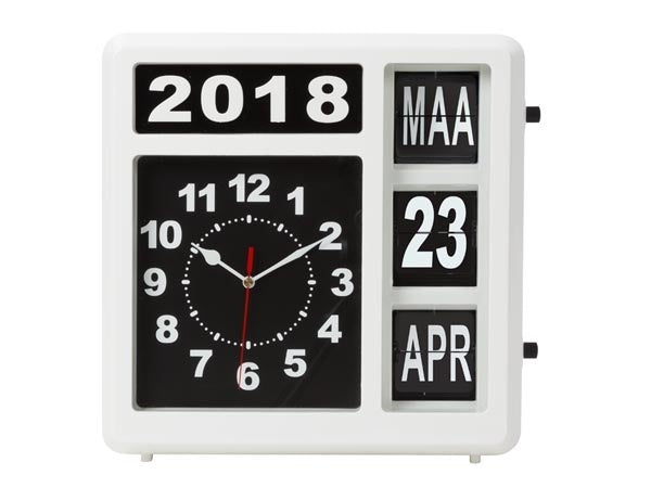 Perel Flipover wandklok met kalender - 31 x 31 cm - nederlands