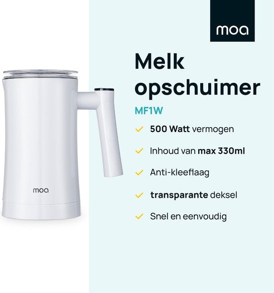 MOA Melkopschuimer - BPA vrij - Voor Opschuimen en Verwarmen - Wit - MF1W