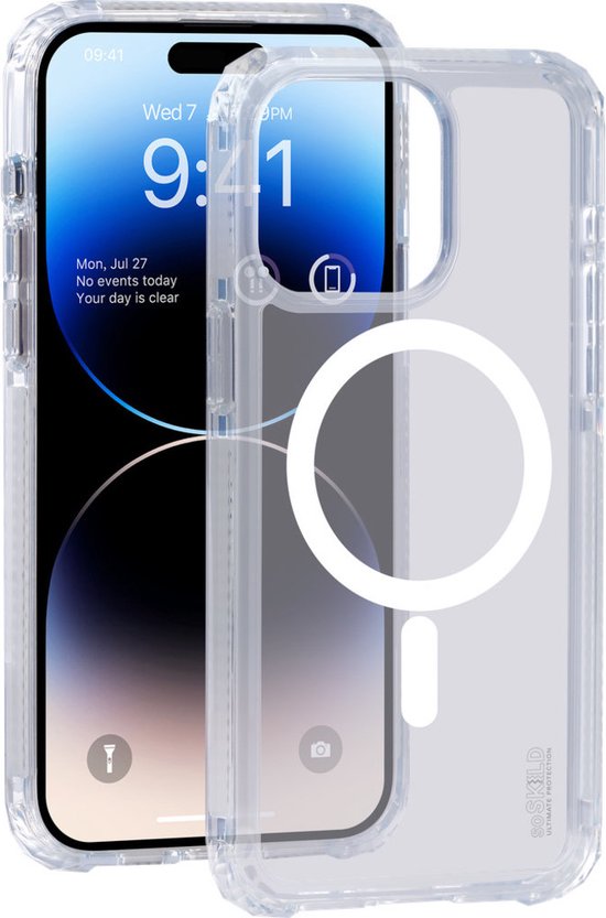 SoSkild Hoesje iPhone 15 Pro MagSafe - Defend Heavy Impact Case - Doorzichtig Magnetisch Magsafe Hoesje - Transparant