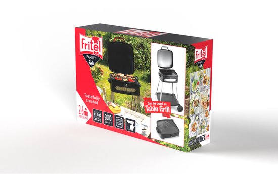 FRITEL barbecue BBQ 3278 - Elektrische bbq / Tafelgrill - Groot Grillopp. 40x36cm - 2000W - Afneembare plaat + Onderstel
