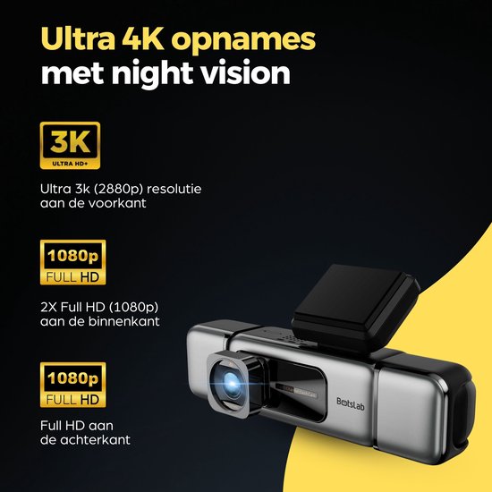 Botslab G980H Pro 2CH 4K Wifi Gps 2CH 64gb dashcam - 4K camera voor + 2K achter - 2,45 inch LCD - Wifi en Gps - Parkeermodus - 64gb Micro SD kaart - dashcam voor auto