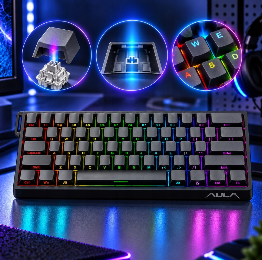 AULA WIN60 HE Gamingtoetsenbord - 60% Compact - Magnetische Switches - 8000 Hz - Rapid Trigger - RGB - 30,2 x 10,9 cm