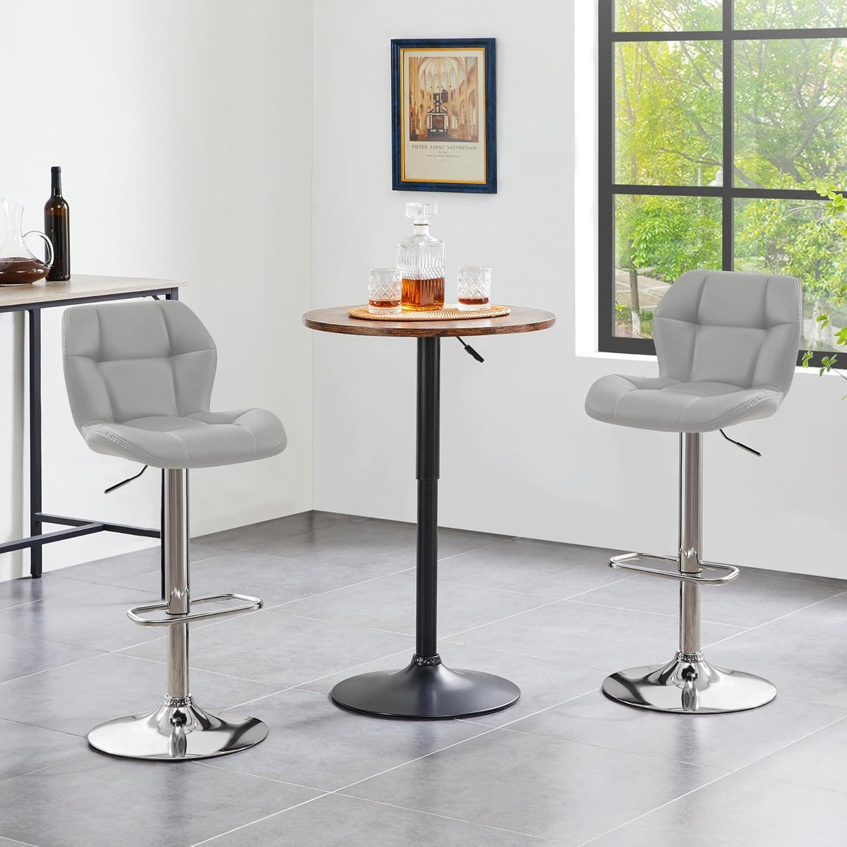 Yaheetech Barstoelen Set van 2 - Verstelbare Zithoogte 62,5-84,5 cm - Kunstleer