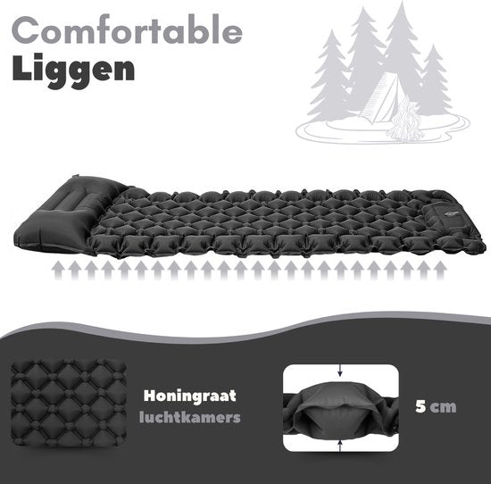 Vertrex Inflate-X1 Slaapmat met Ingebouwde Pomp - Luchtbed - 1 Persoons - Nachtzwart