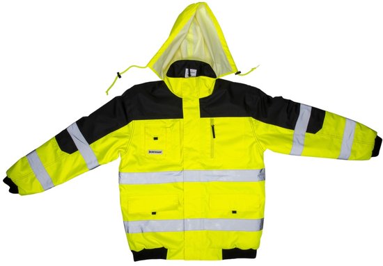 Dunlop Veiligheidsjas XL Veiligheidshesje voor Volwassenen Functioneel Ontwerp met Zakken Fluorescerend Comfortabele en Universele Pasvorm PES-Kunststof Geel