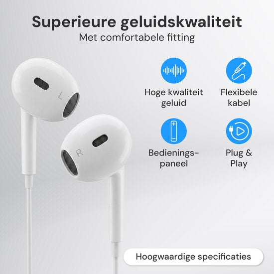 Nuvance Oortjes met Draad - Geschikt voor Lightning - In-Ear Oordopjes met Draad - Bedrade Oordopjes met Microfoon - Wit