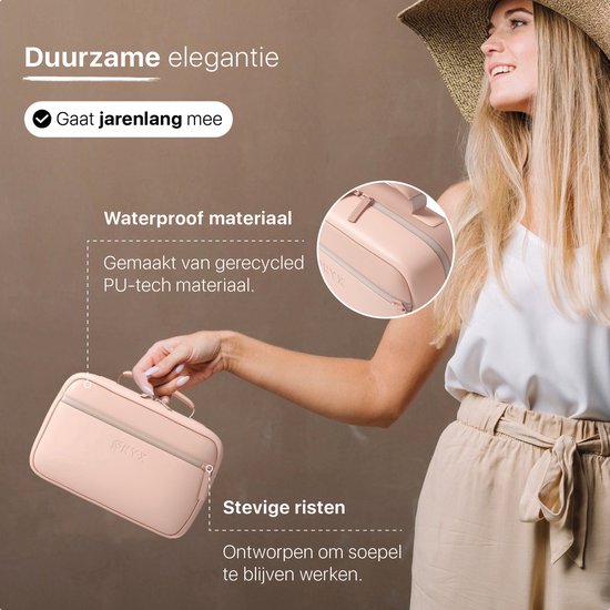 ONYX Toilettas Roze - Make Up Tasje - Cosmetica Organizer - Slimme Indeling - Make-Up Spiegel - Hangbaar - Dames en Heren - Maat: M