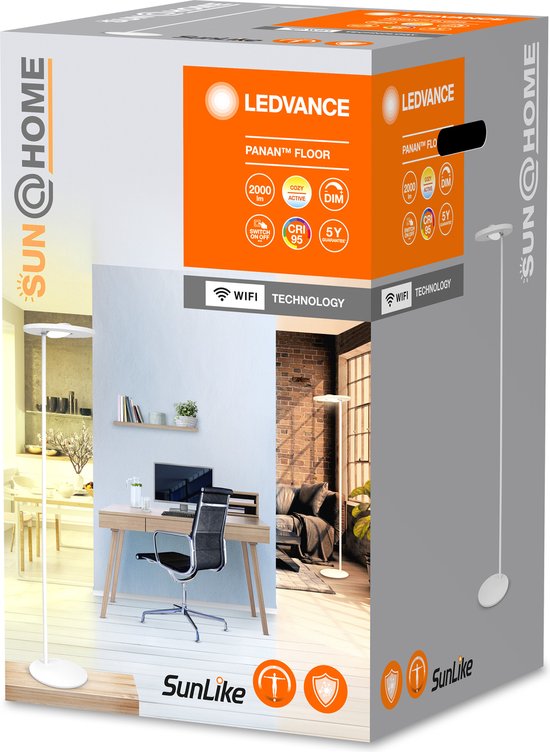 LEDVANCE SunHome Office Vloerlamp – 36W, 180 cm – Dimbaar Tunable White 2200-5000K – Wifi & Smart Home – Zilver
