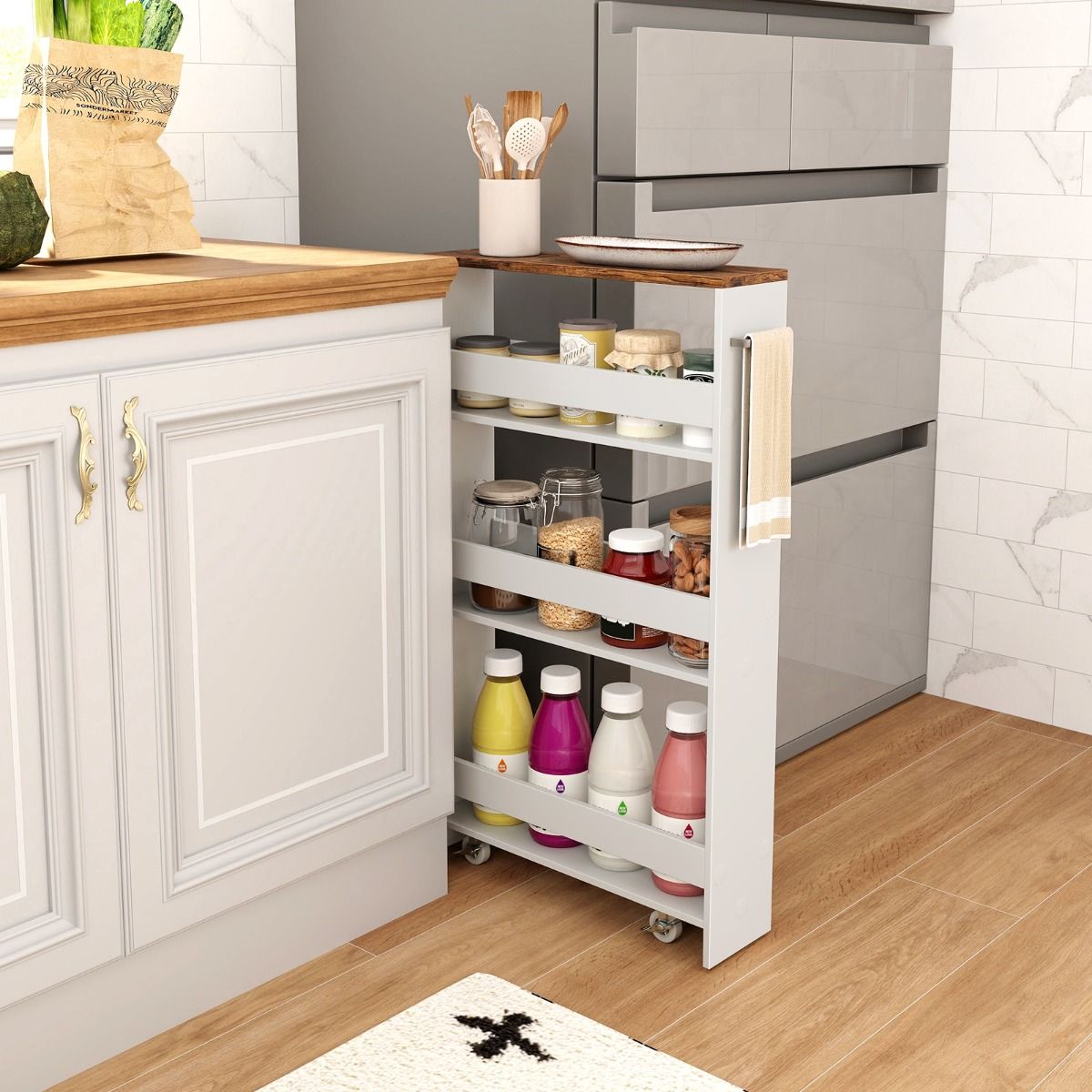 Coast Kruidenrek verrijdbaar - 4-Laags - Smal - 48 x 13 x 81 cm - Wit