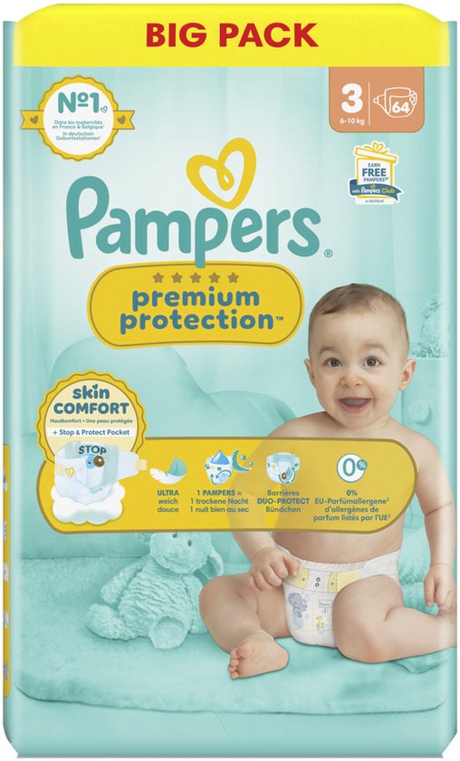 Pampers Premium Protection Maat 3 luiers - 3 x 64 stuks - 6kg tm 10kg