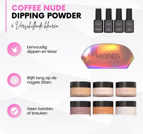 Moods Gellac - Dipping Powder Starters Kit - Coffee Nude - 6 Kleuren - Acryl Nagels Starterspakket - Dip Nagels