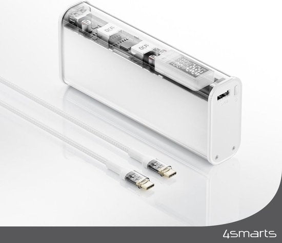 4smarts Lucid Block Powerbank 20.000 mAh - Snellader 100W - met Digitale Display - geschikt voor opladen MacBook/Laptop - Quick Charge en Power Delivery - Wit