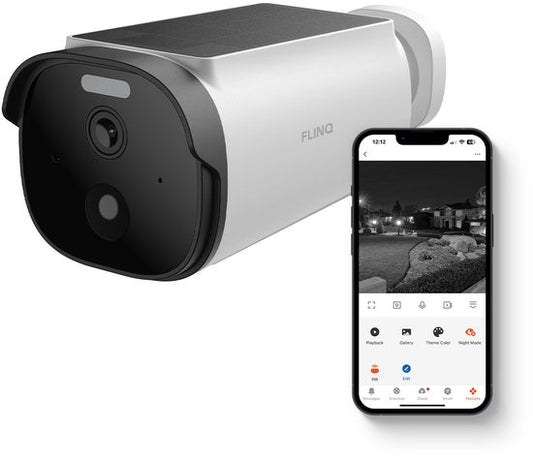 FlinQ Slimme Beveiligingscamera Sentinel - Oplaadbaar via USB & Zonne Energie - Buiten camera met zonnepaneel - Bewakingscamera voor buiten - 2K HD - Nachtzicht