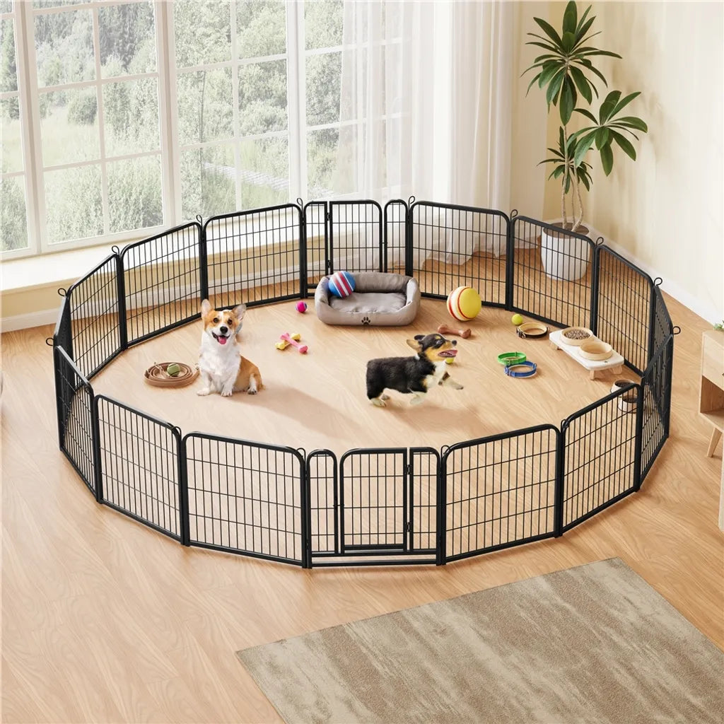 Yaheetech Puppyren - 16-delig - Opvouwbaar - 60,5 cm Hoog - Automatische Vergrendeling - Zwart