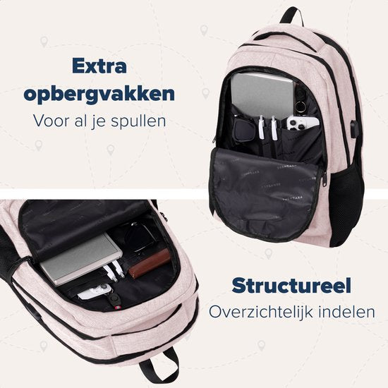 TRVLMORE Rugtas - 36L - 17 Inch - Laptop Rugzak met USB - Schooltas - Heren en Dames - Tas Roze