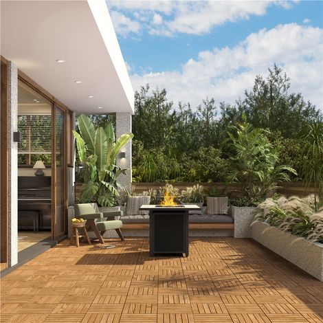 Yaheetech Terrastegels Acaciahout Set van 10 - 31 x 31 cm - Kliktegels voor Tuin, Balkon en Terras