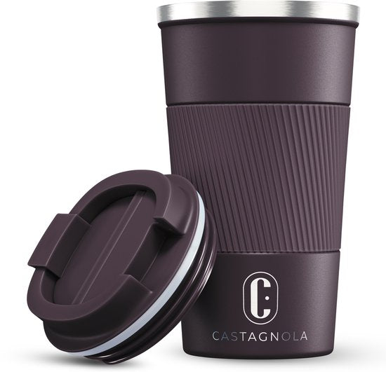 Castagnola Thermosbeker - Koffiebeker To Go - Travel Mug voor Koffie en Thee - Theebeker - 510 ML - RVS - Bruin