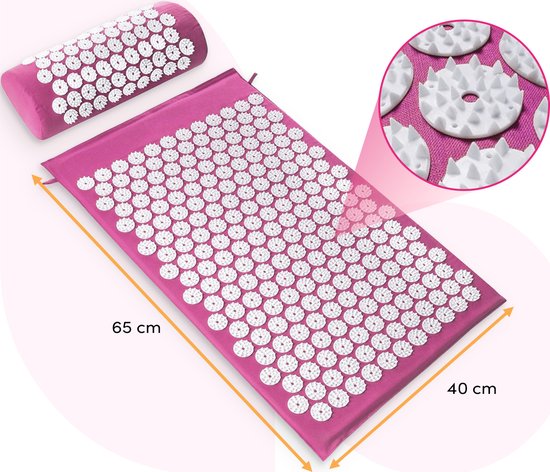 Loti Spijkermat met Spijkerkussen – Paars/Wit – Acupressuur Mat - Spijkerbed - Acupunctuur Kussen - Shakti Massage – Incl. Draagtas