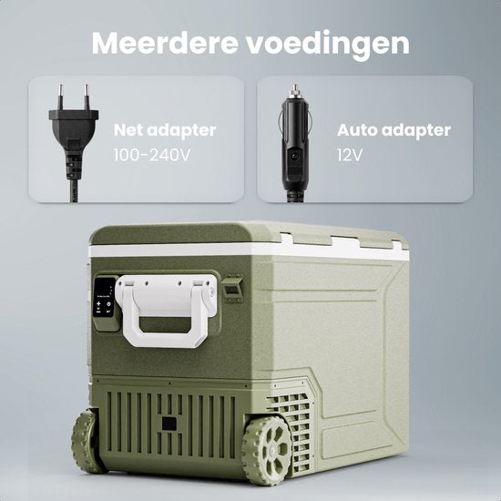 Auronic Elektrische Koelbox - Compressor - 80L - 12V en 240 volt - Camping Koelkast - Frigobox Auto - Met Wielen en Hendel - Groen
