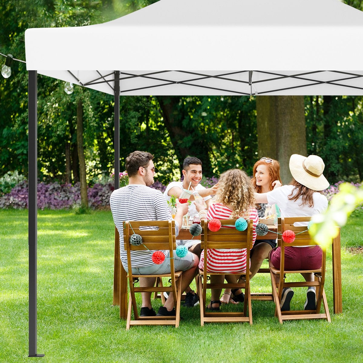 LifeGoods Partytent - Paviljoen - EasyUp - Opvouwbaar - Waterdicht - Met Draagtas met wieltjes - 440 x 297 cm - Wit