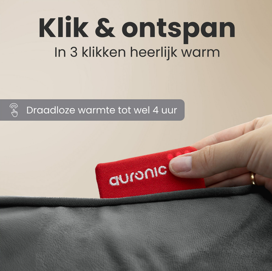 AURONIC AU3543 – Warmtekussen Knit – 45x60 cm – Grijs – Oplaadbaar & Draadloos – Infrarood – Extra Groot Warmtekussen