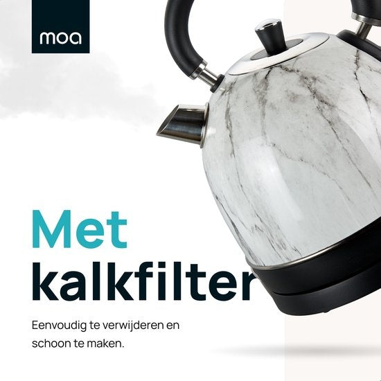MOA Waterkoker Retro - 1.8L - RVS - BPA vrij - 2200W - 27.50x23.50x19.50 cm - Wit Marmer