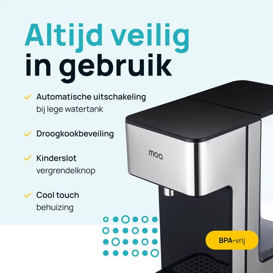 MOA Heetwaterdispenser 2,7L met Temperatuurregeling - 45-100°C - Heetwatertap - Melkfunctie - Instant Waterkoker - BPA-vrij - RVS - Zilver