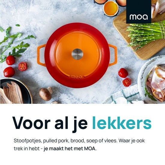 MOA Gietijzeren Braadpan - Inhoud 5,7 liter - 26CM - Rond - Alle warmtebronnen - Ook voor inductie - Gewicht 5,8 kg - C26OR - Oranje/Rood