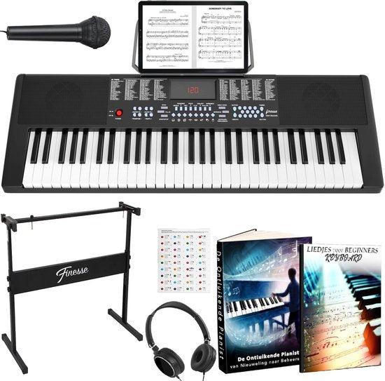 Finesse Keyboard Piano - Statief & Accessoires - 61 Keys - Digitale Piano - Elektrische Piano - Kind