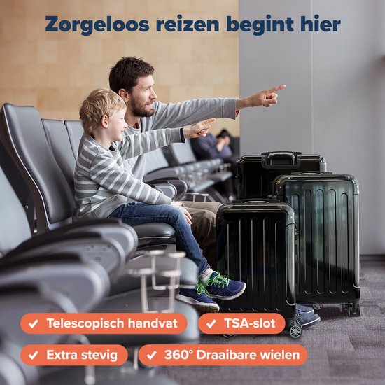 TRVLMORE - Kofferset - Zwart - 38L x75L x115L