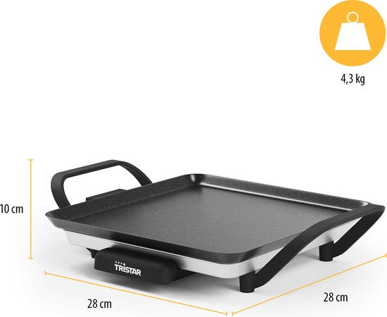 Tristar Bakplaat - BP-2666 - Gourmet, Grillplaat S 28x28cm - 2 personen- 800 W - Instelbare thermostaat - Camping geschikt