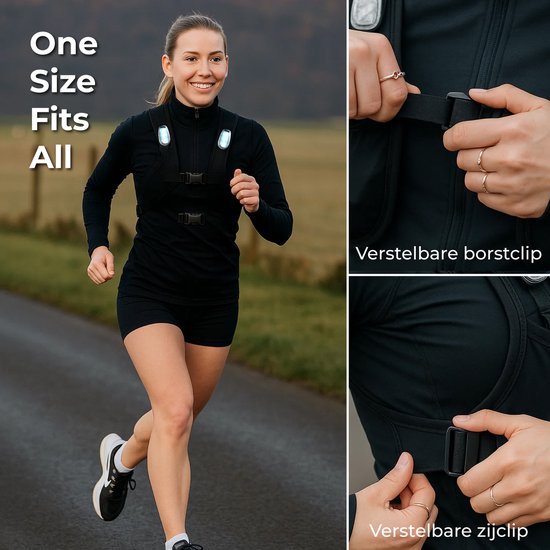 Nuvance Hardloopvest - 3x LED - Running Vest met Verlichting - Hardloop Vest - Loopvest incl. Waterfles en Telefoonvak - Universeel