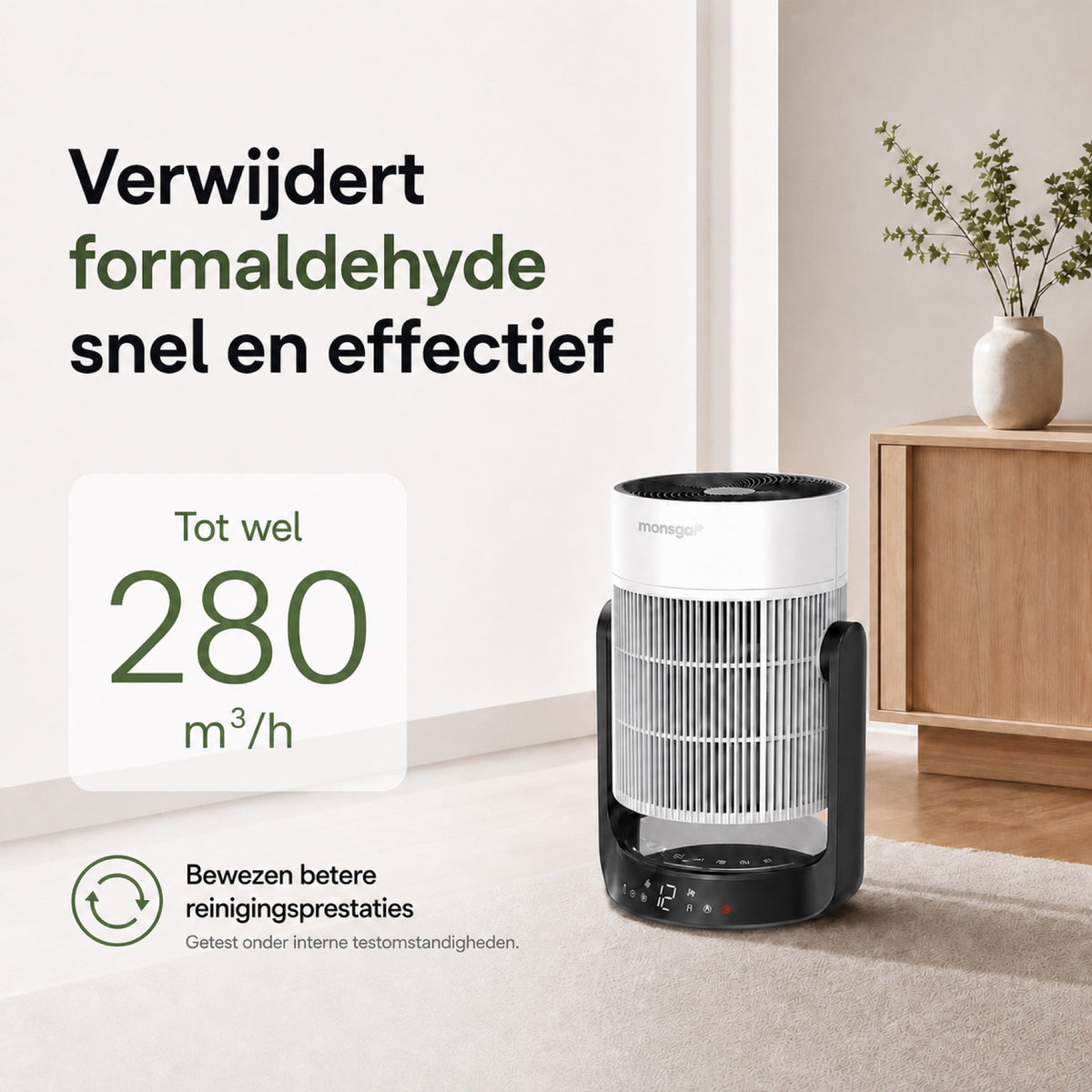 MONSGA AP200 2-in-1 luchtreiniger en luchtcirculator, H13 HEPA-filter, CADR 280 m³/u, 25 dB slaapmodus, bediening via app en afstandsbediening, voor slaap- en woonkamer