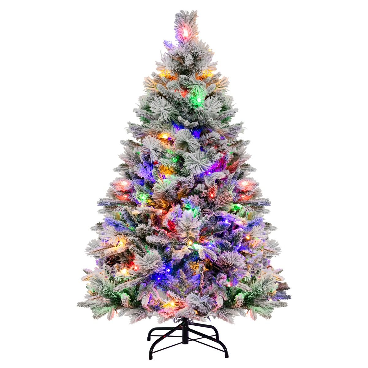 Coast Kunstkerstboom 136 cm – Besneeuwd met Kegels – 160 LED Verlichting – 472 Takken – Groen/Wit