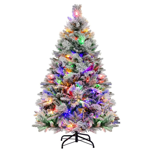 Coast Kunstkerstboom 136 cm – Besneeuwd met Kegels – 160 LED Verlichting – 472 Takken – Groen/Wit