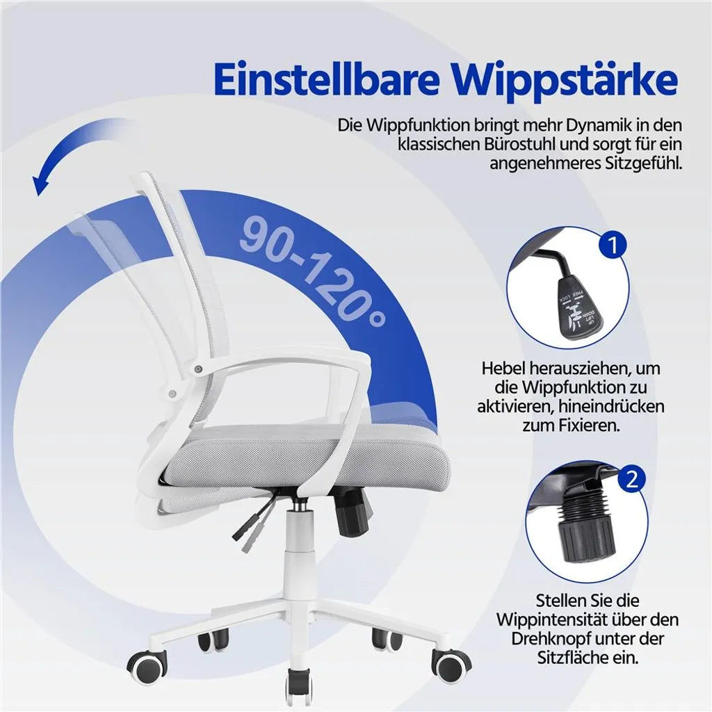 Yaheetech Ergonomische Bureaustoel Verstelbaar Mesh, Lichtgrijs