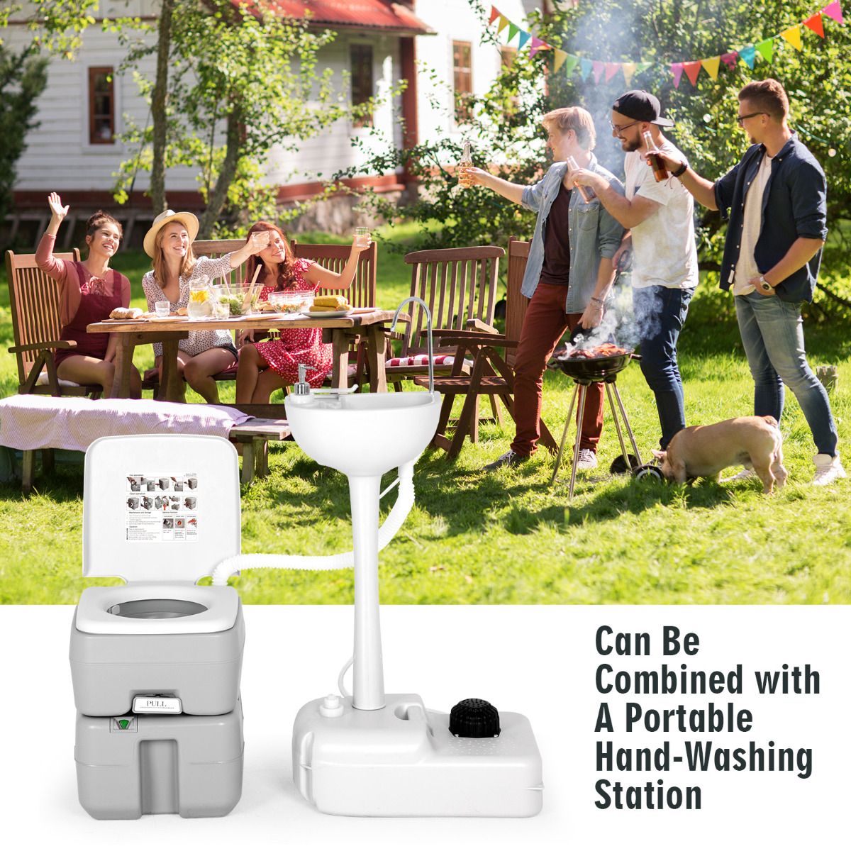 Coast Draagbaar Campingtoilet - Gescheiden tanks - 10L schoonwater, 20L afval - Grijs