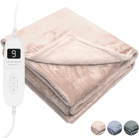 STAUS&BACH Elektrische deken 3XL - 2 persoons bovendeken - Dubbelzijdig Fleece Sherpa Warmtedeken - Champagne roze - 180x160 cm PowerNap