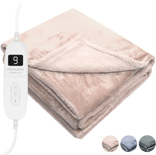 STAUS&BACH Elektrische deken 3XL - 2 persoons bovendeken - Dubbelzijdig Fleece Sherpa Warmtedeken - Champagne roze - 180x160 cm PowerNap