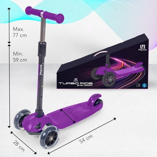 LifeGoods TurboRide Kinderstep - Step 5-8 Jaar - 3 Lichtgevende Wielen - Jongens/Meisjes - Paars