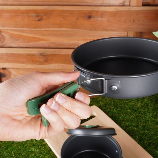 Redcliffs Outdoor Camping pannenset - 2x - aluminium/RVS - zwart/groen - kamperen