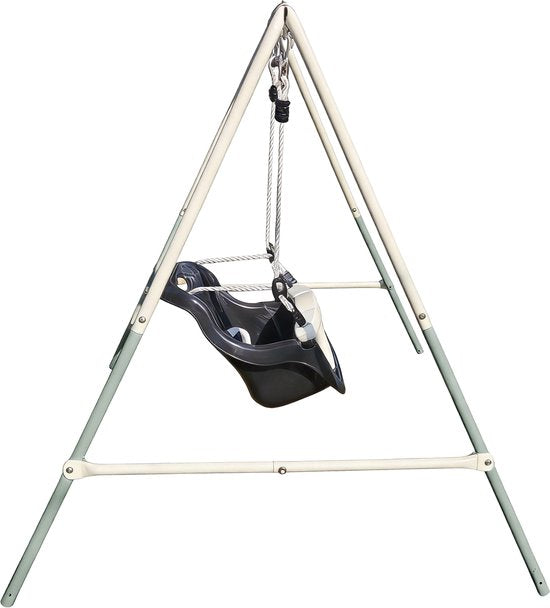 AXI Enkele Metalen 2-in-1 Schommel in Groen/crème – Meegroeischommel - Vrijstaande schommelset met kunststof schommelzitje en babyzitje - Schommelset voor kinderen