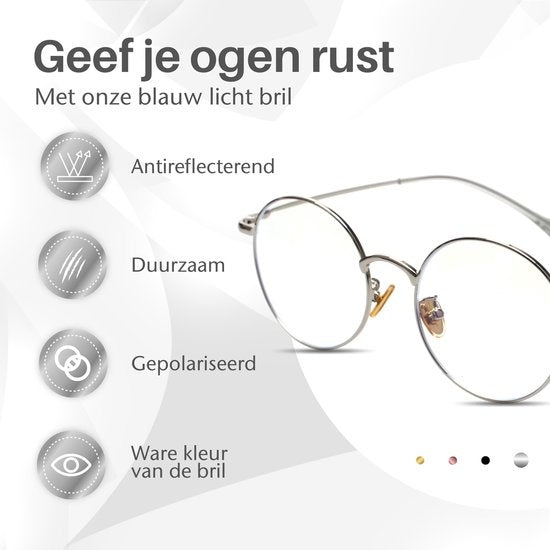 LC Eyewear Computerbril - Blauw Licht Bril - Blue Light Glasses - Beeldschermbril - Metaal - Unisex - Zilver