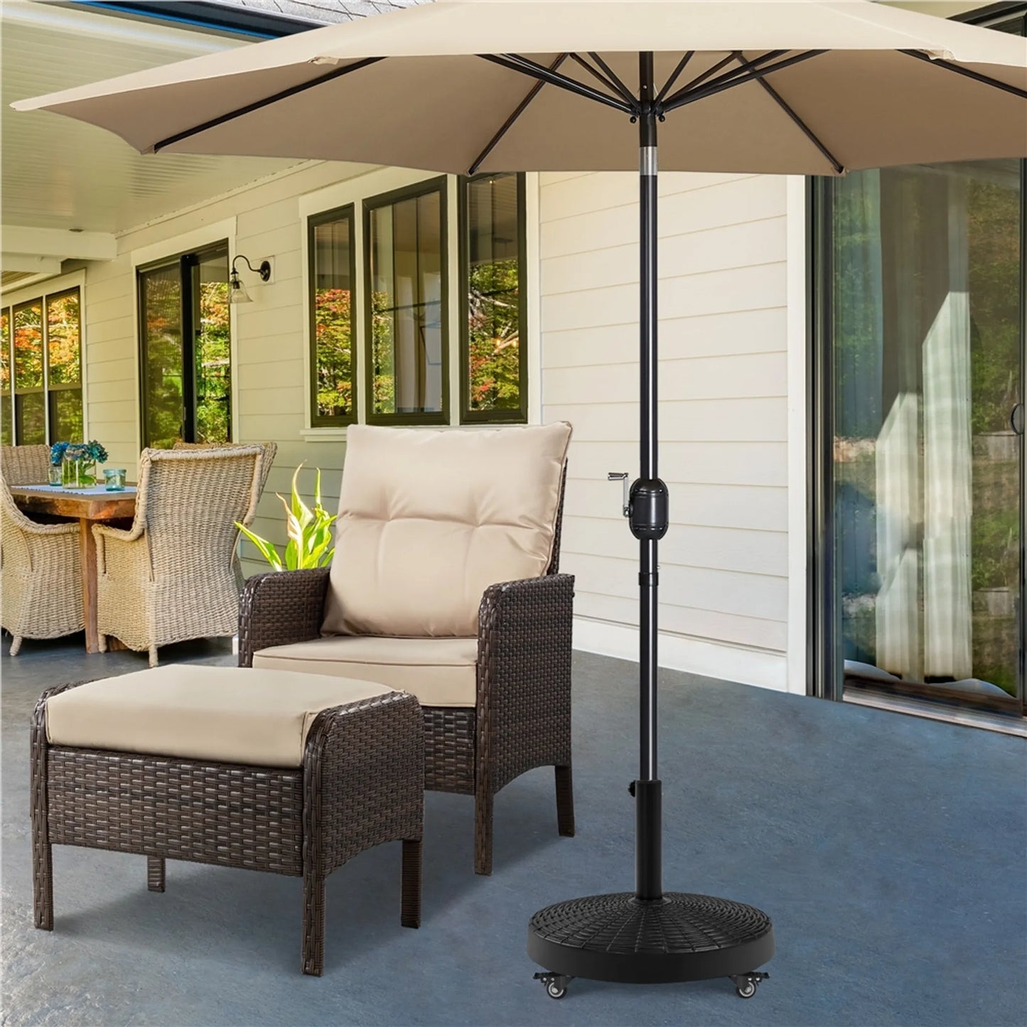 Yaheetech Parasolvoet Op Wielen 24 kg – Voorzien Van 4 Zwenkwielen Met Rem En Twee Adapters Voor Ø 38 mm En Ø 48 mm – Voor Terras En Tuin – Zwart Kunsthars En Metaal – 52 x 52 x 42 cm
