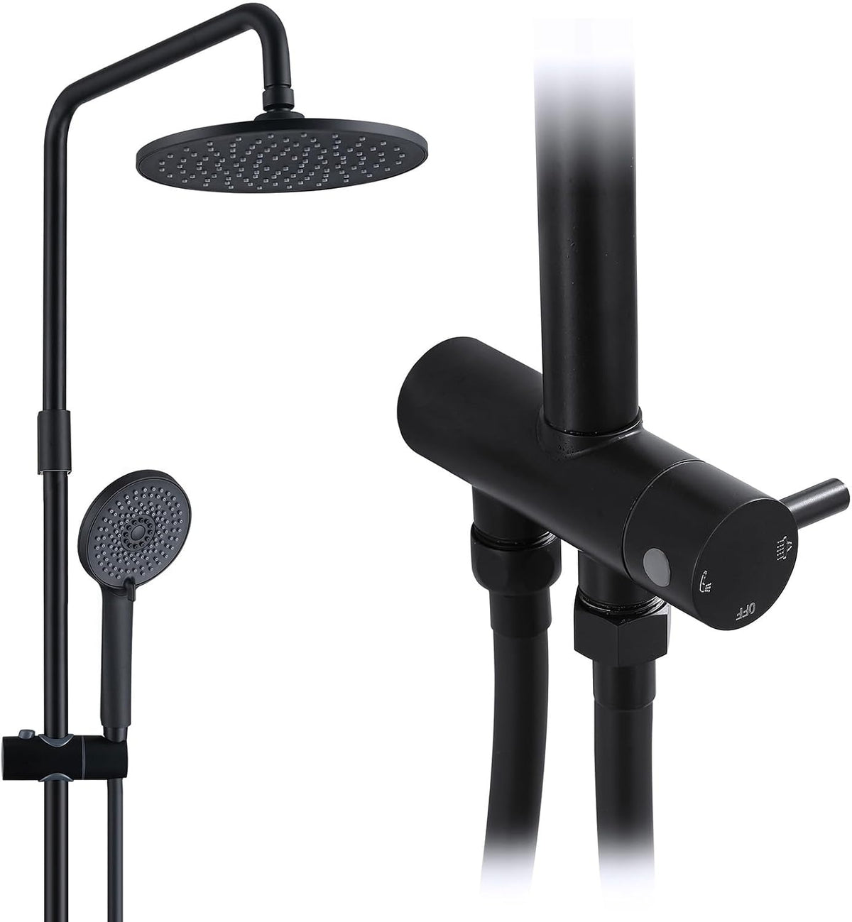 Homelody Regendouche Set zonder Kraan - Handdouche met 4 Standen - Hoofddouche 9 inch - Hoogte 101,4 cm - Roestvrij Staal - Mat Zwart