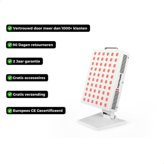 Suprrhealth Rood Licht Lamp Mini - Roodlichttherapie - Timer - LED Infraroodlamp - Huidverzorging Infraroodtherapie - Collageenlamp - Fibromyalgie - Lichttherapie