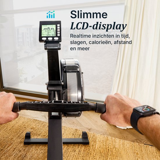 Flowsense Roeitrainer op Luchtweerstand – Professionele Roeimachine – 10 Weerstandsniveaus – Inklapbaar – Full Body Workout – Bluetooth App & LCD Monitor – Max. 200 kg – Roeitrainers - Voor Thuis & Sportschool