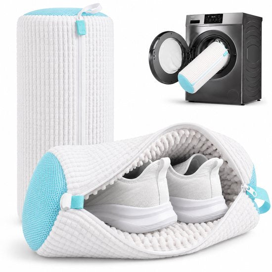 BOTC Schoenen Waszak Set - 2 Stuks - Herbruikbare Waszak voor Schoenen – 360° Diepe Reiniging met Microvezel - Beschermende Schoenen Waszak voor Wasmachine en Droger - Wit en blauw