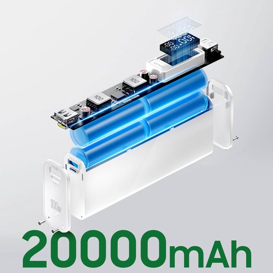 4smarts Lucid Block Powerbank 20.000 mAh - Snellader 100W - met Digitale Display - geschikt voor opladen MacBook/Laptop - Quick Charge en Power Delivery - Wit